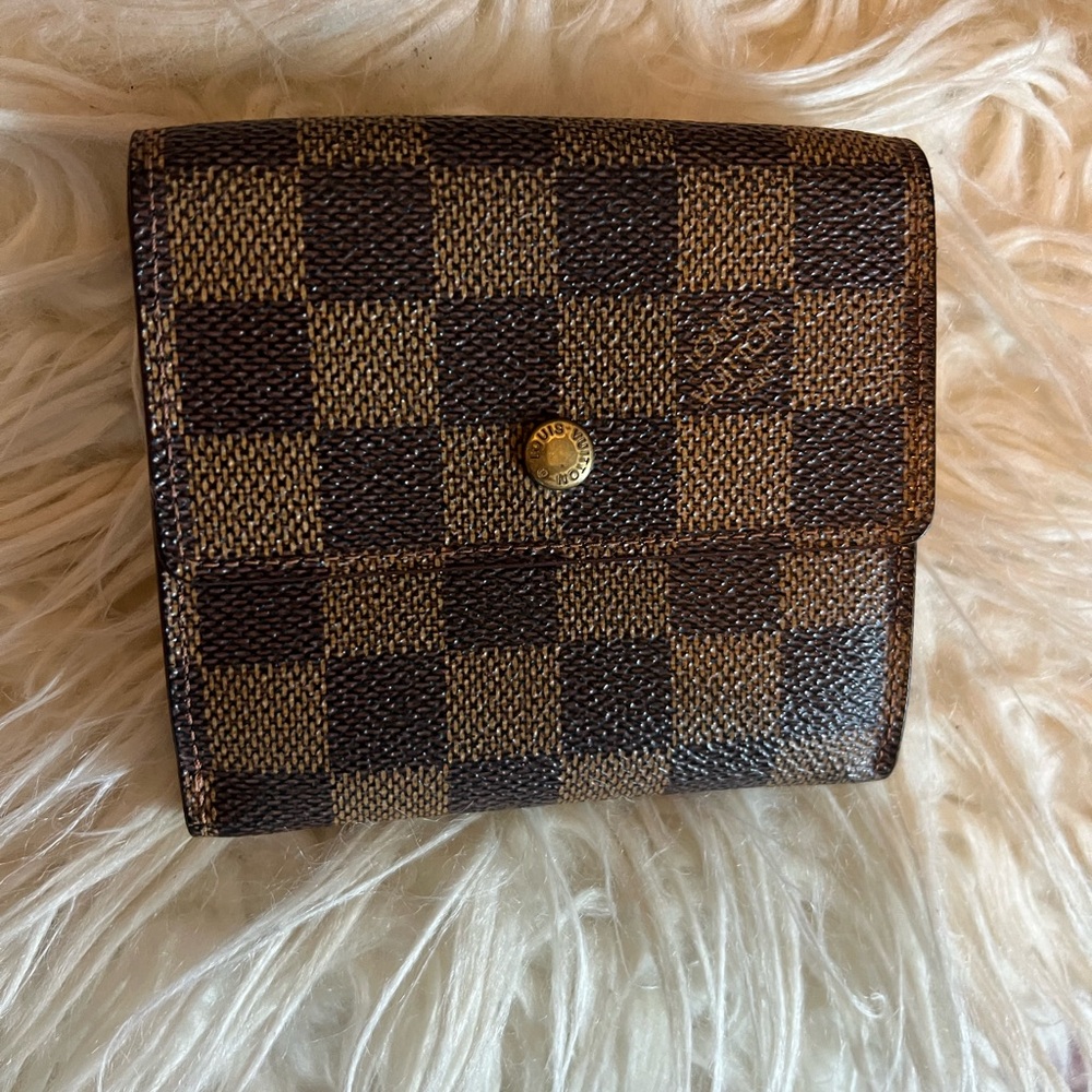 Louis Vuitton Damier Ebene Wallet with Gold Button-Pristine